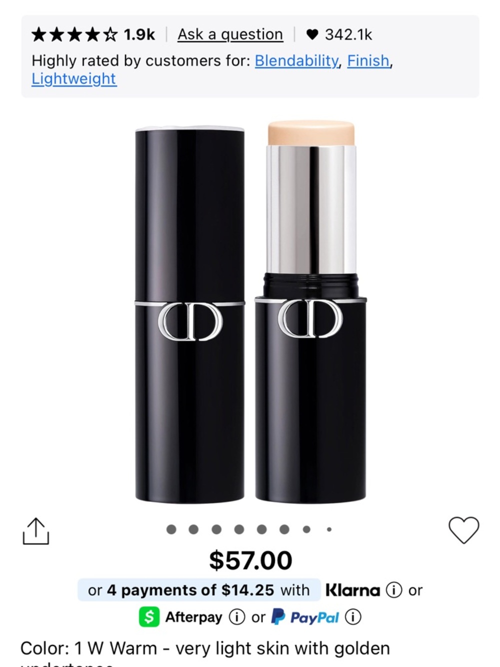 Dior Foundation Stick in Warm Beige (Black & Cream Packaging)
